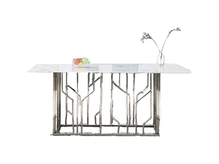 Table à Manger PORTOFINO – Chrome & Verre Marbre Blanc – 180x90x75 cm