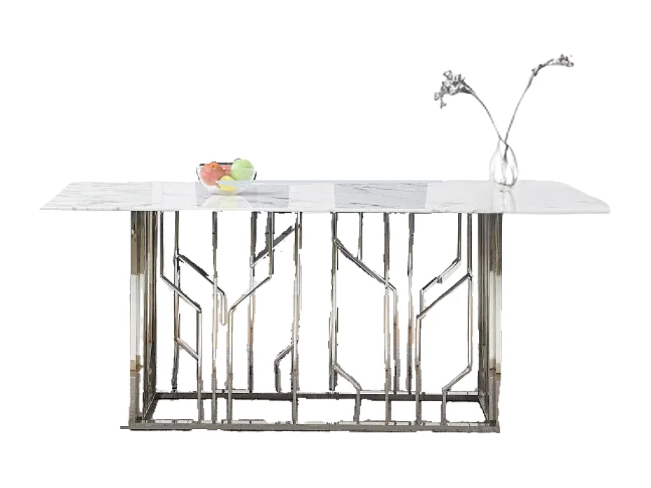 Table à Manger PORTOFINO – Chrome & Verre Marbre Blanc – 180x90x75 cm