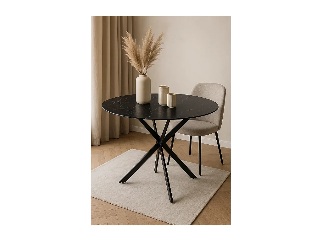 Table à manger ronde MARBRE NOIR JESSICA Métal noir 100 cm 4 couverts