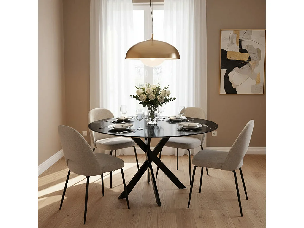 Table à manger ronde MARBRE NOIR JESSICA Métal noir 100 cm 4 couverts