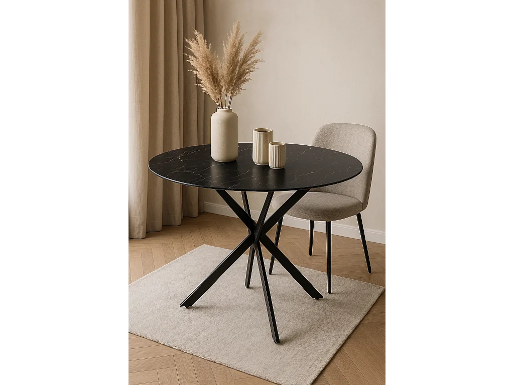 Table à manger ronde MARBRE NOIR JESSICA Métal noir 100 cm 4 couverts