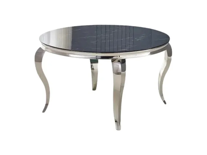 Table à manger ronde BAROQUE MARBRE NOIR pieds chrome  130x75 cm
