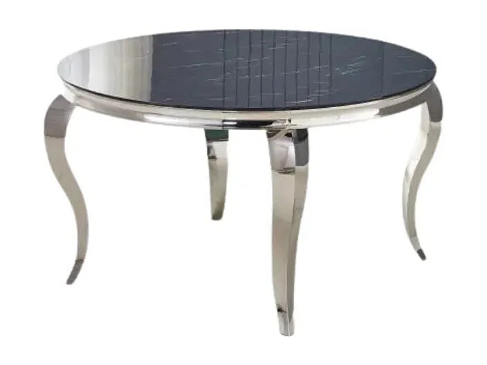 Table à manger ronde BAROQUE MARBRE NOIR pieds chrome  130x75 cm