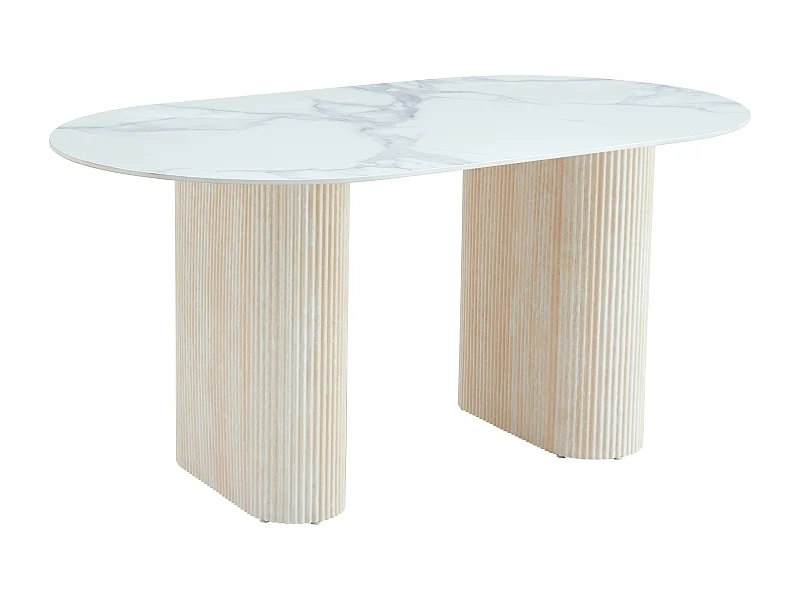 Table à manger ROXY Céramique Pied métal Effet Travertin Beige 160x90x75 cm