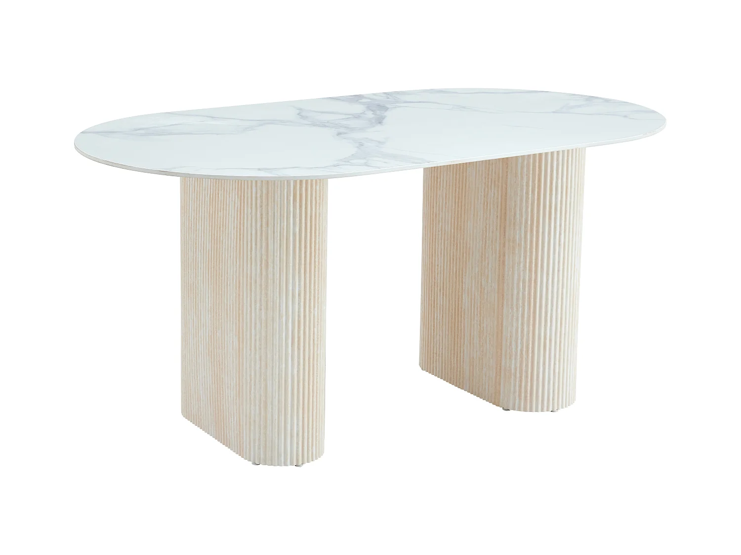 Table à manger ROXY Céramique Pied métal Effet Travertin Beige 160x90x75 cm