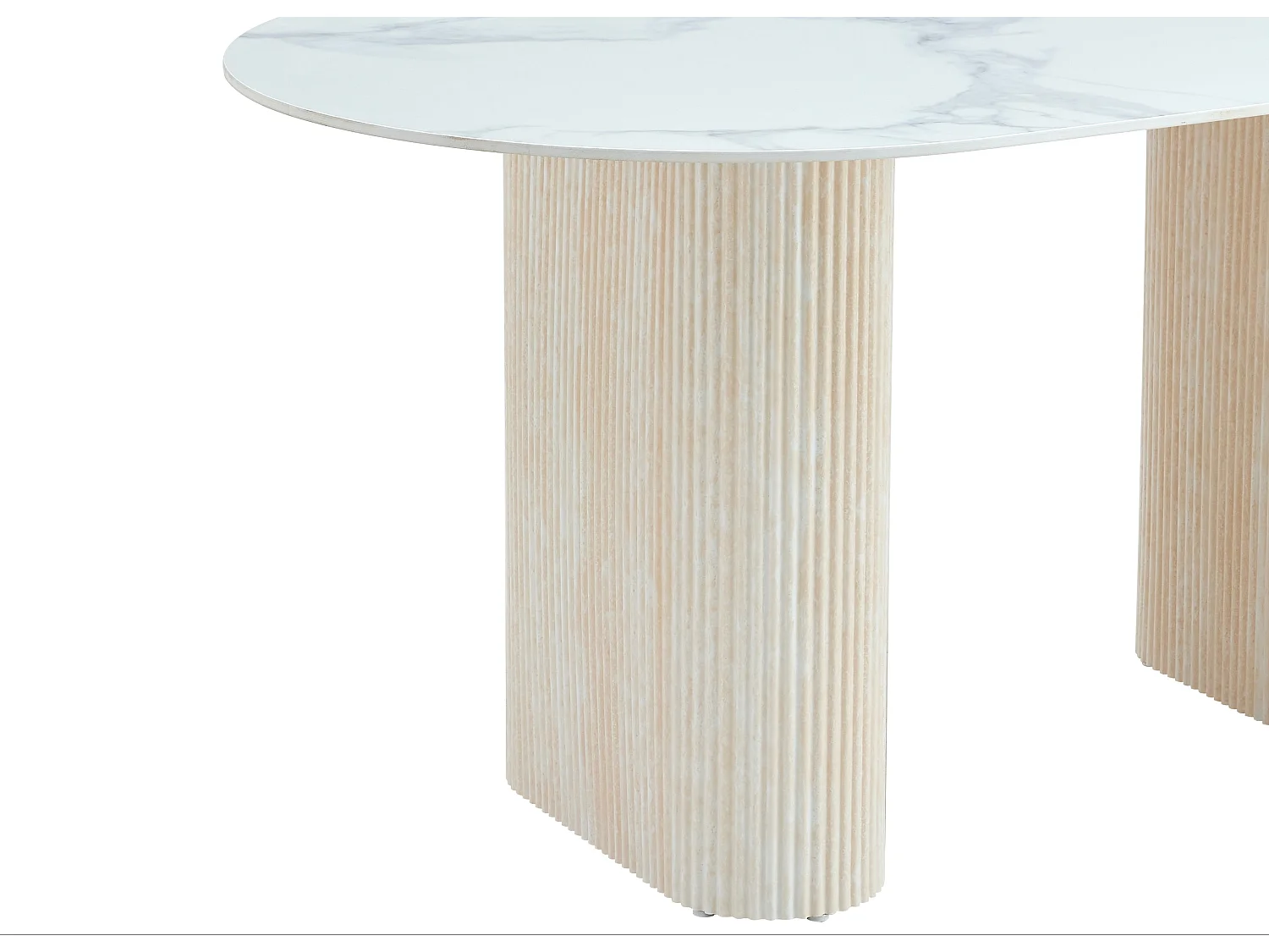 Table à manger céramique marbré blanc 160x90 cm pied travertin – ROXY