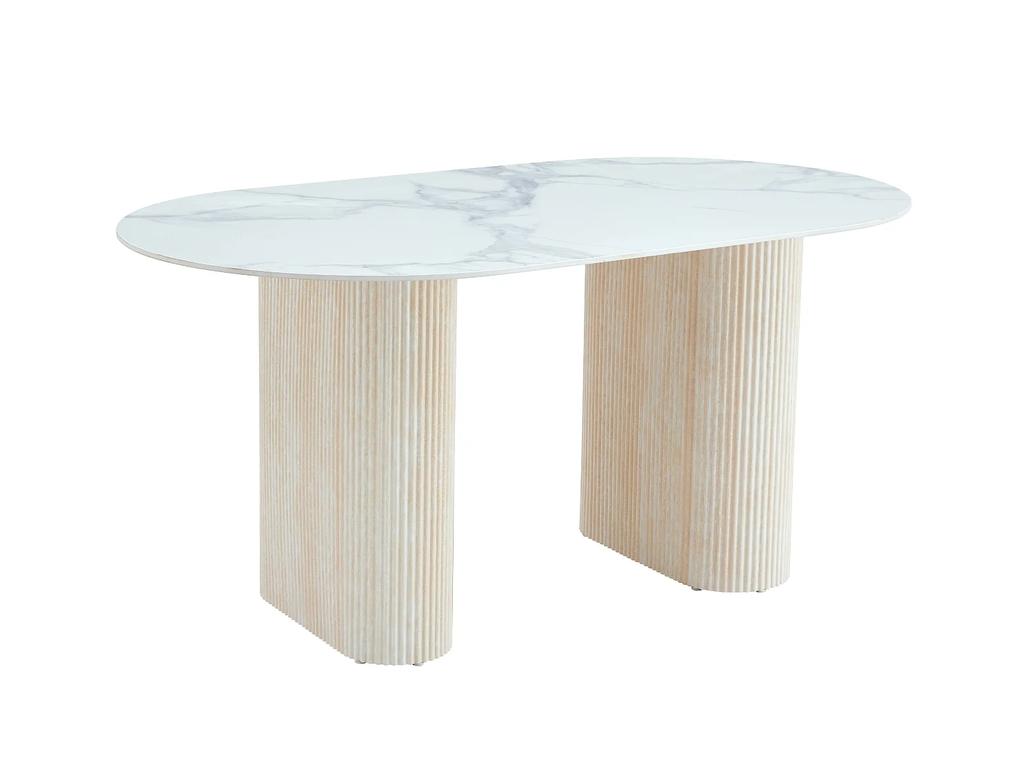 Table à manger céramique marbré blanc 160x90 cm pied travertin – ROXY