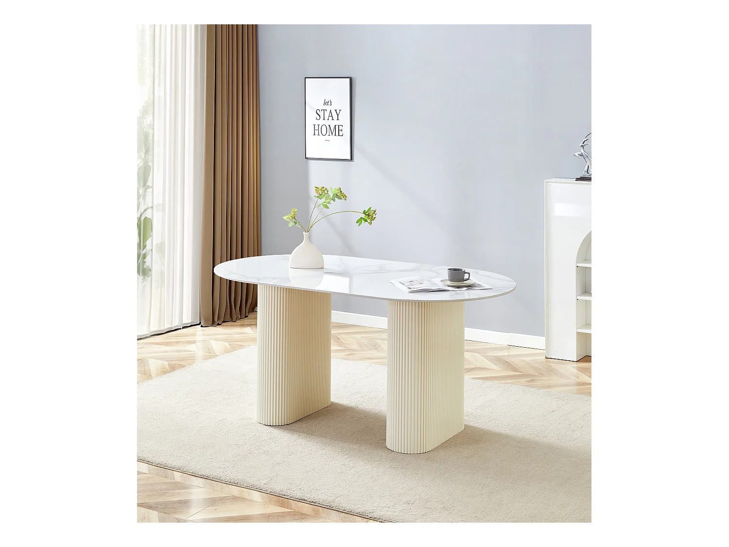 Table à Manger ROXY – Pied Beige & Plateau Céramique – 180x90x75 cm