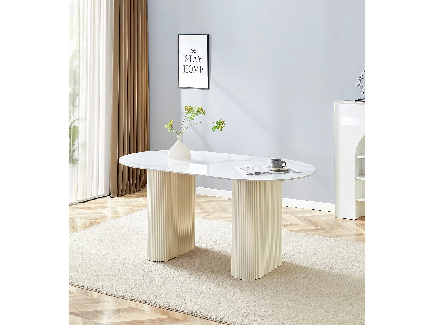 Table à Manger ROXY – Pied Beige & Plateau Céramique – 180x90x75 cm