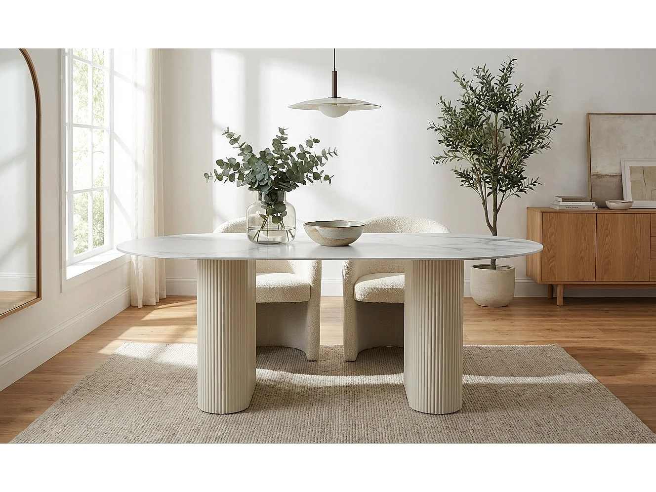 Table a manger céramique effet pierre beige 180x90x75 cm ROXY