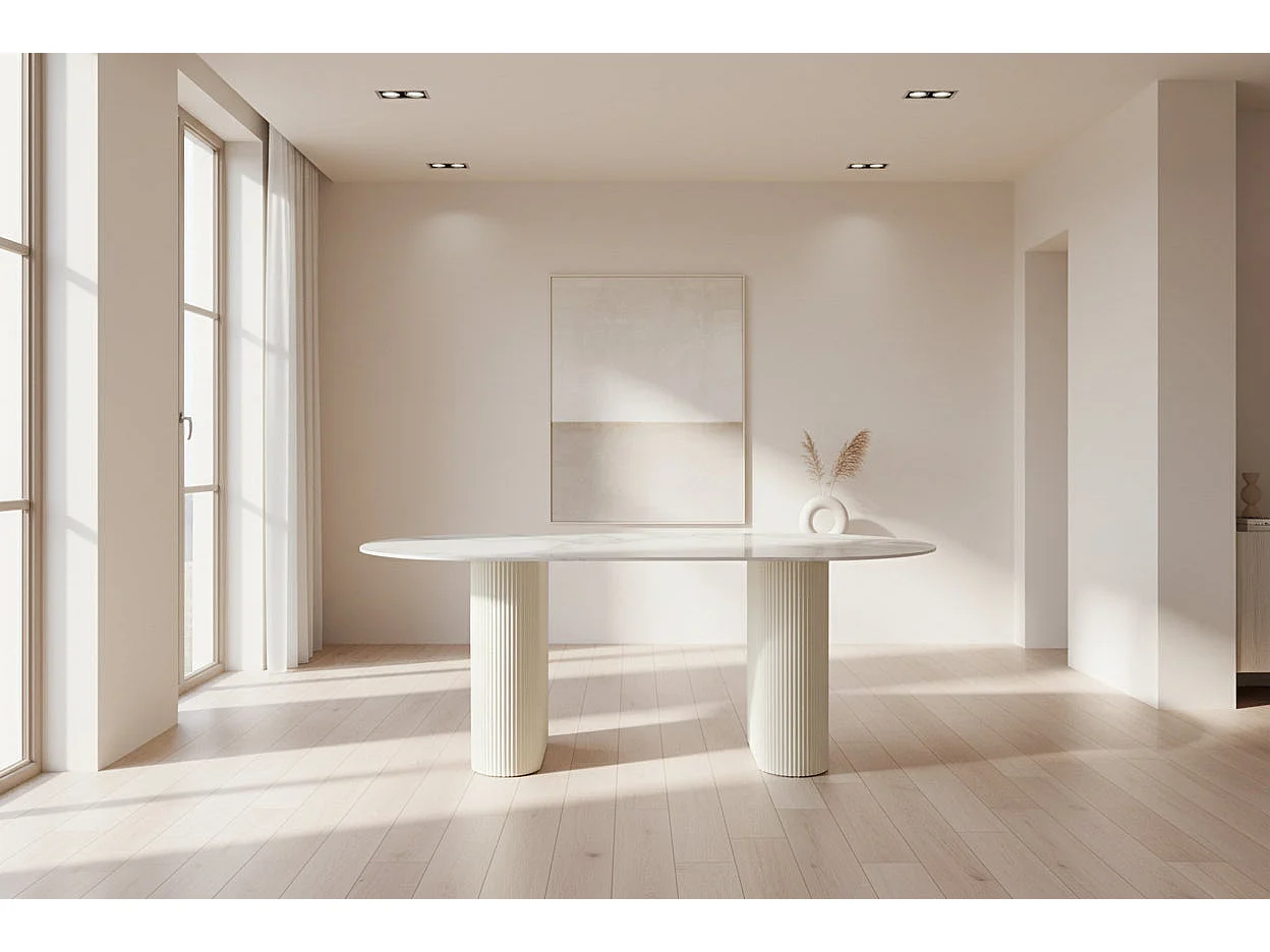 Table a manger céramique effet pierre beige 180x90x75 cm ROXY