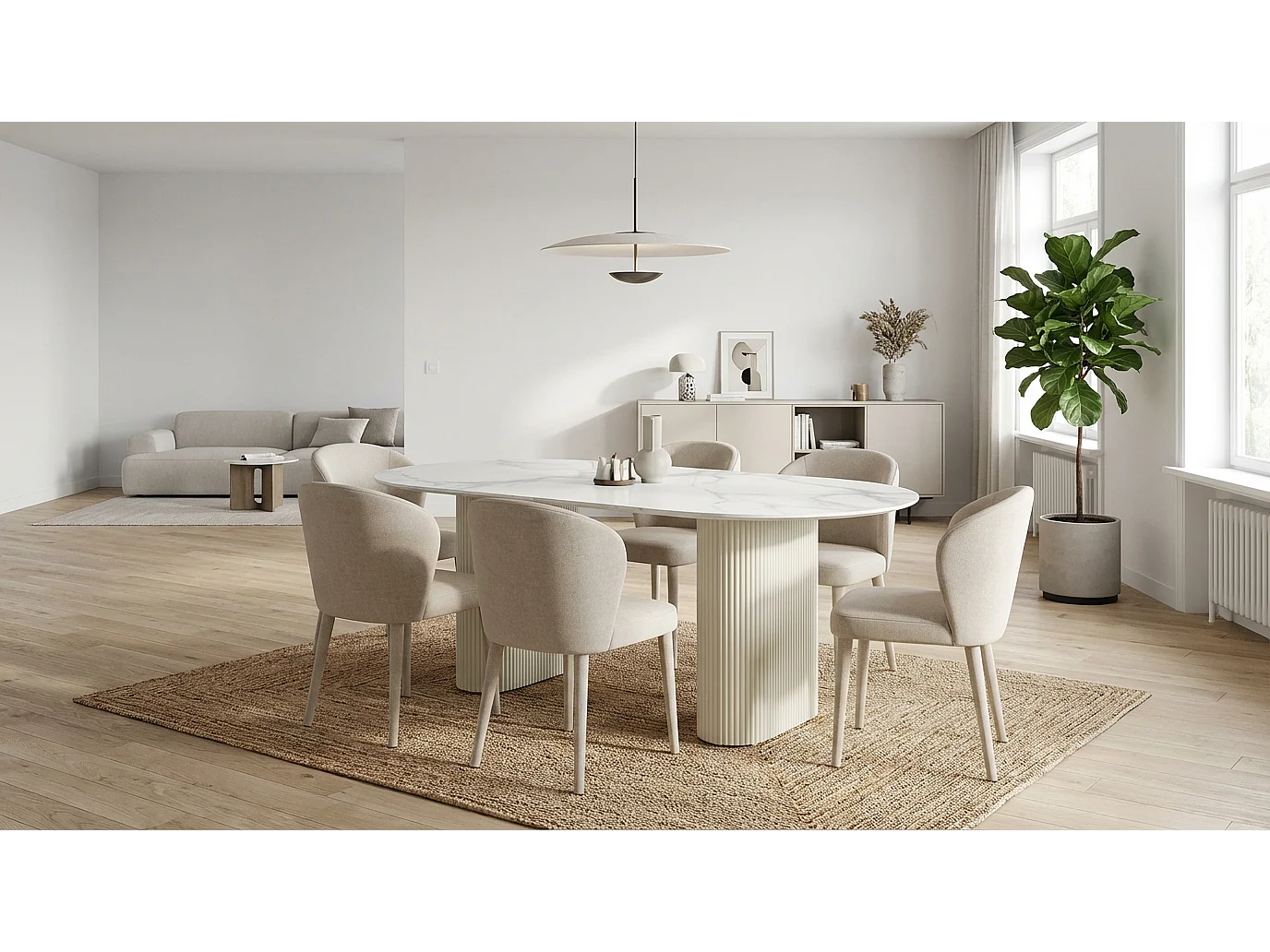 Table a manger céramique effet pierre beige 180x90x75 cm ROXY