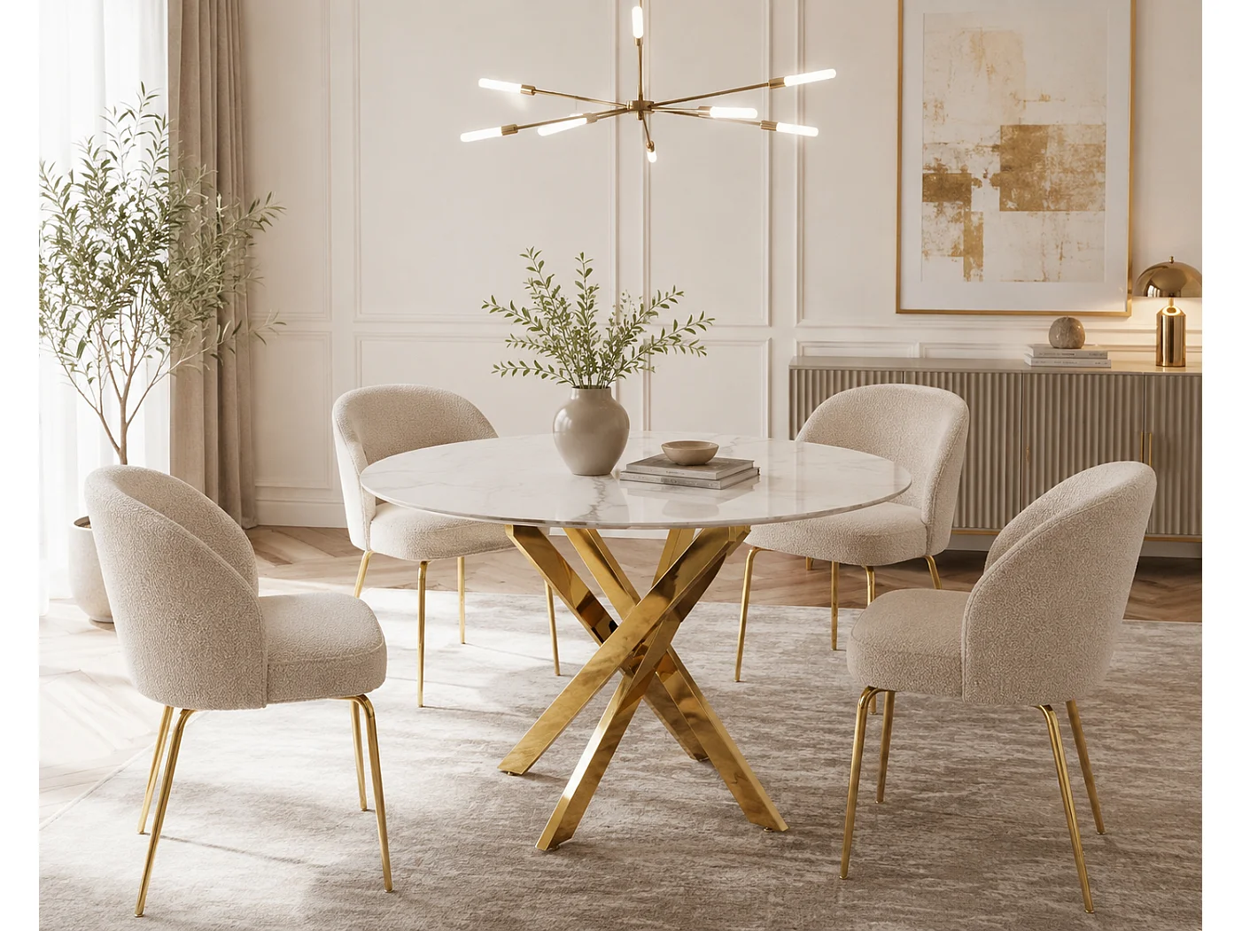Table à manger ronde MARBRE GRIS JESSICA Gold 100 cm 4 couverts