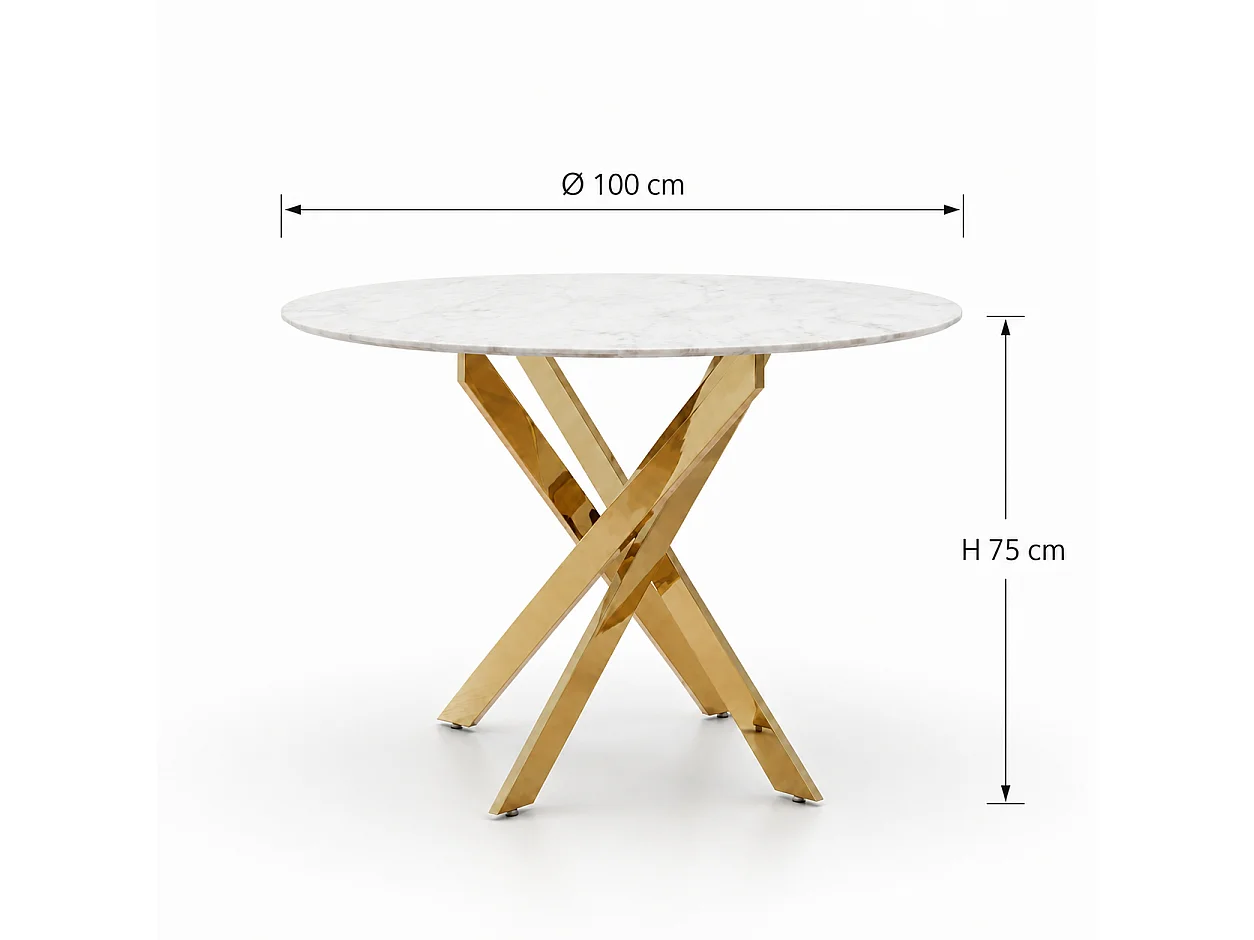 Table à manger ronde MARBRE GRIS JESSICA Gold 100 cm 4 couverts