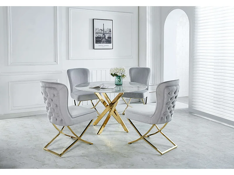 Table à manger ronde MARBRE GRIS JESSICA Gold 100 cm 4 couverts