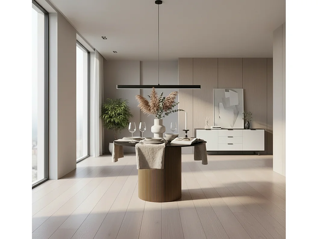 Table à Manger Ronde Bois MDF Noir & Gold – 120x75 cm – BAIETA