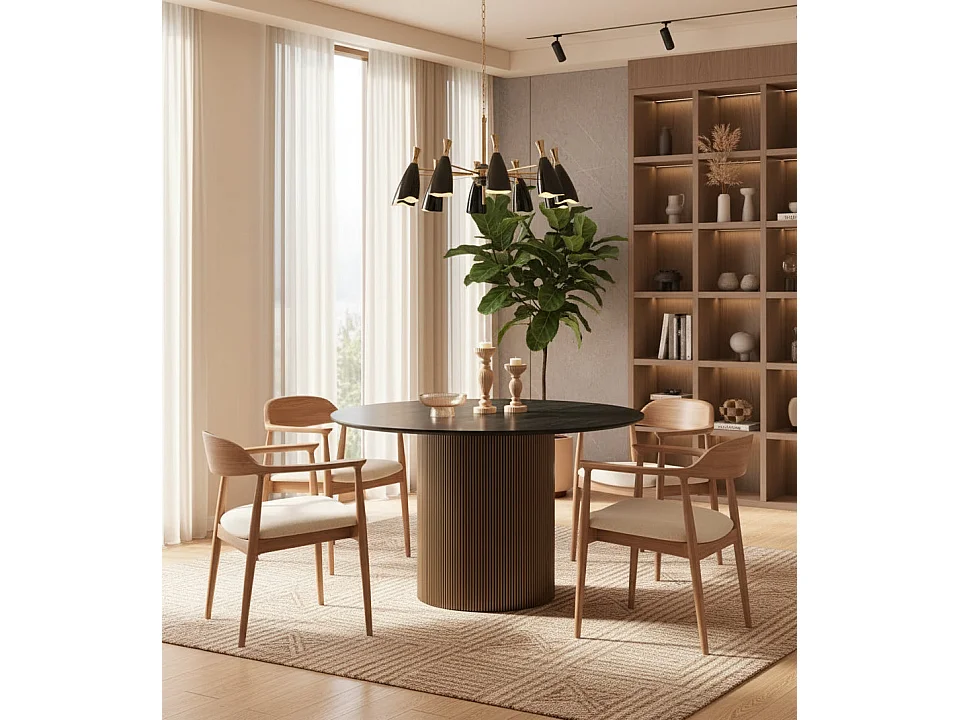 Table à Manger Ronde Bois MDF Noir & Gold – 120x75 cm – BAIETA