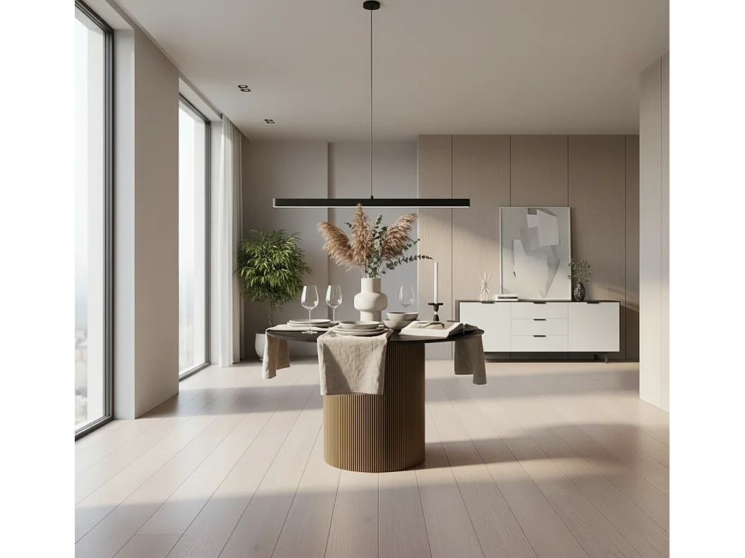 Table à Manger Ronde Bois MDF Noir & Gold – 120x75 cm – BAIETA