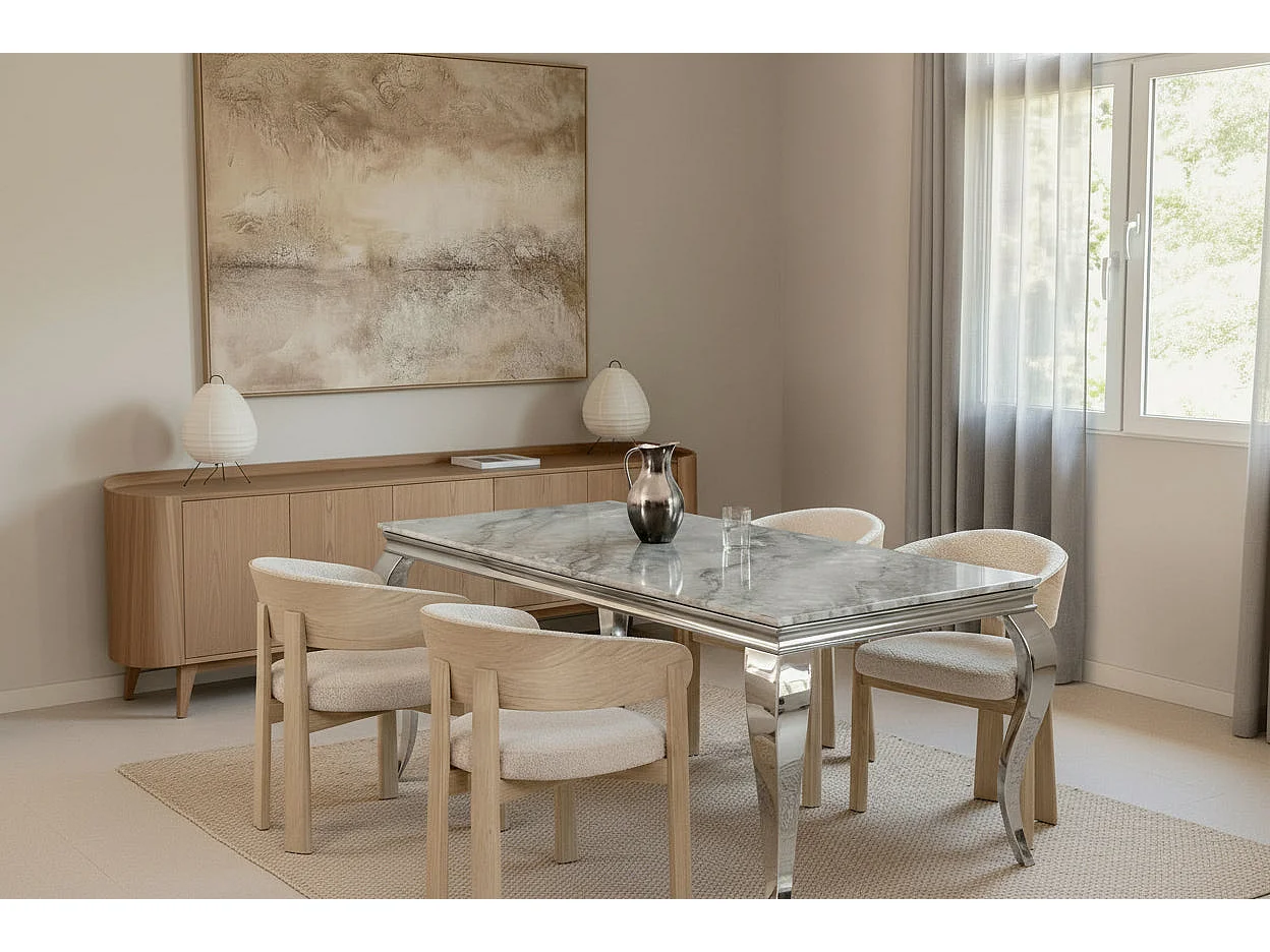 Table à manger verre effet marbré greige 150x90 cm 4-6 pers BAROQUE