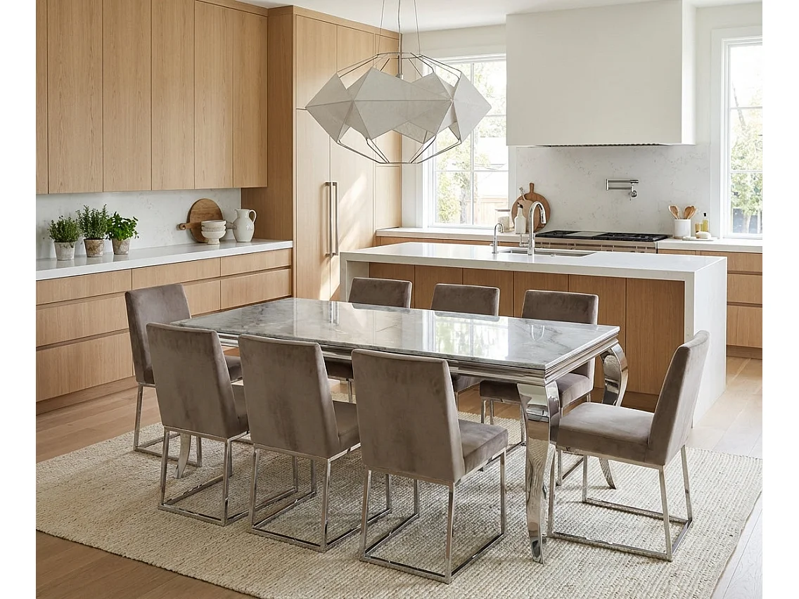 Table à manger verre effet marbré greige 150x90 cm 4-6 pers BAROQUE