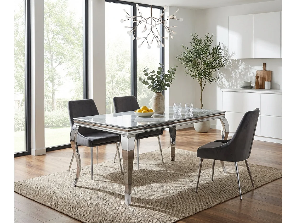 Table à manger verre effet marbré greige 150x90 cm 4-6 pers BAROQUE