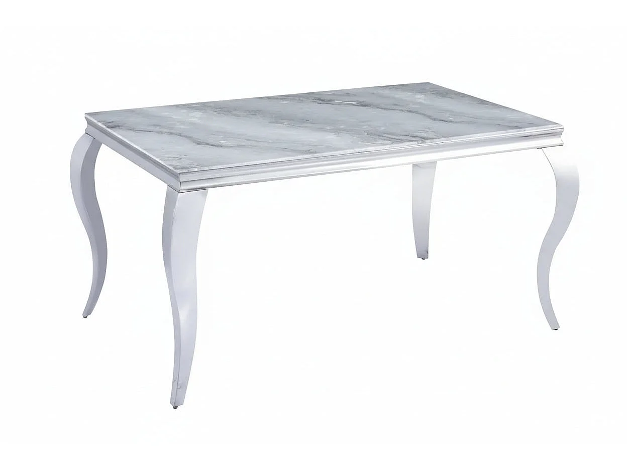 Table à manger verre effet marbré greige 150x90 cm 4-6 pers BAROQUE