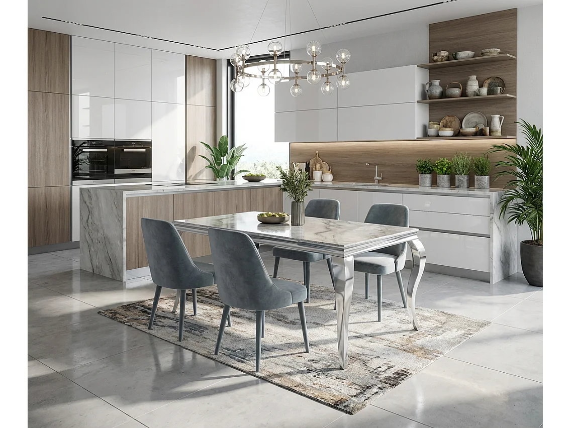 Table à manger verre effet marbré greige 150x90 cm 4-6 pers BAROQUE