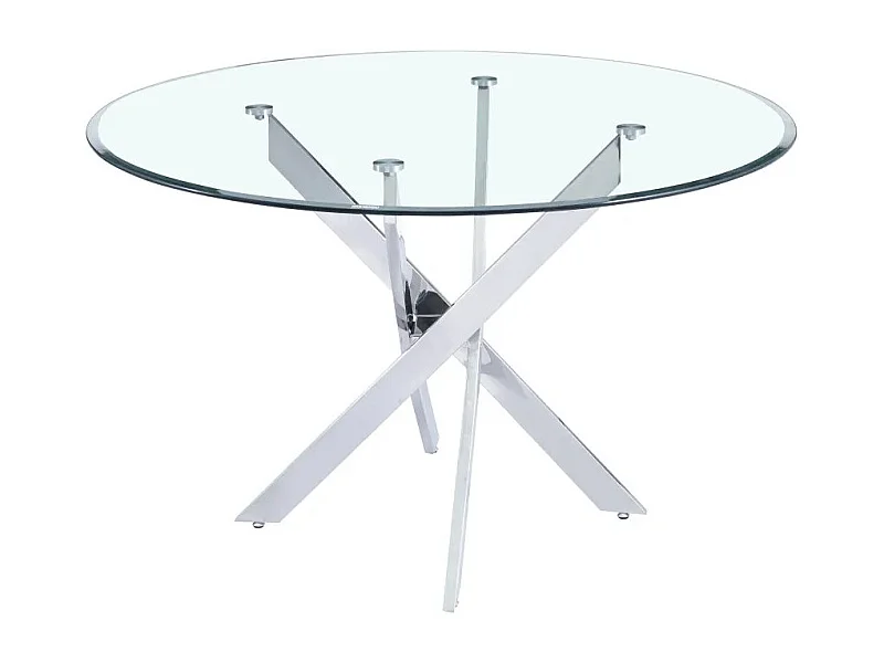 Table à manger ronde JESSICA TRANSPARENT chrome 100 cm 4 couverts