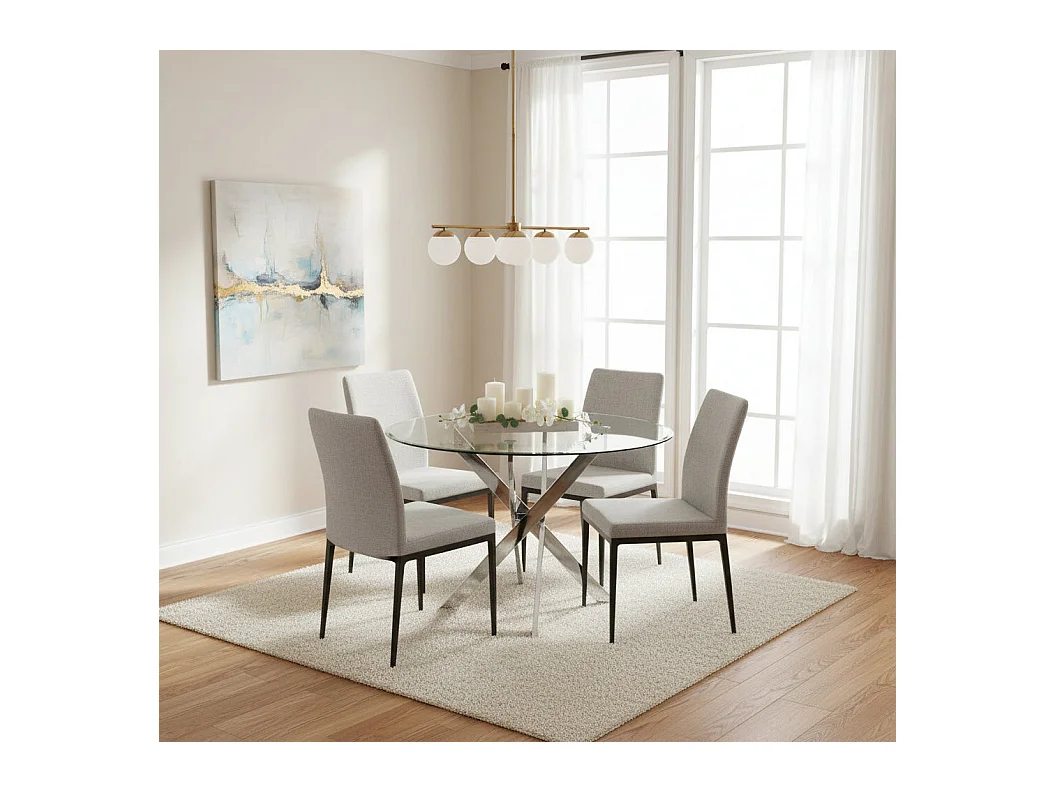 Table à manger ronde JESSICA TRANSPARENT chrome 100 cm 4 couverts