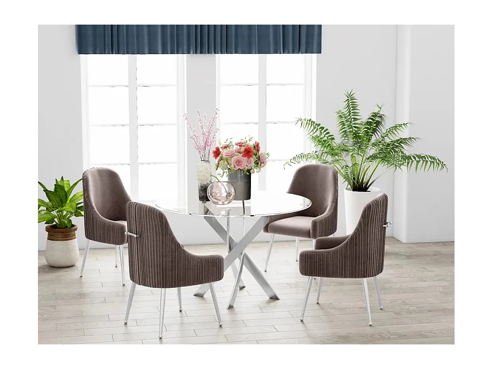 Table à manger ronde JESSICA TRANSPARENT chrome 100 cm 4 couverts