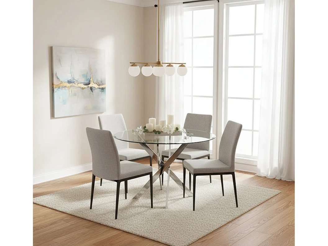 Table à manger ronde JESSICA TRANSPARENT chrome 100 cm 4 couverts