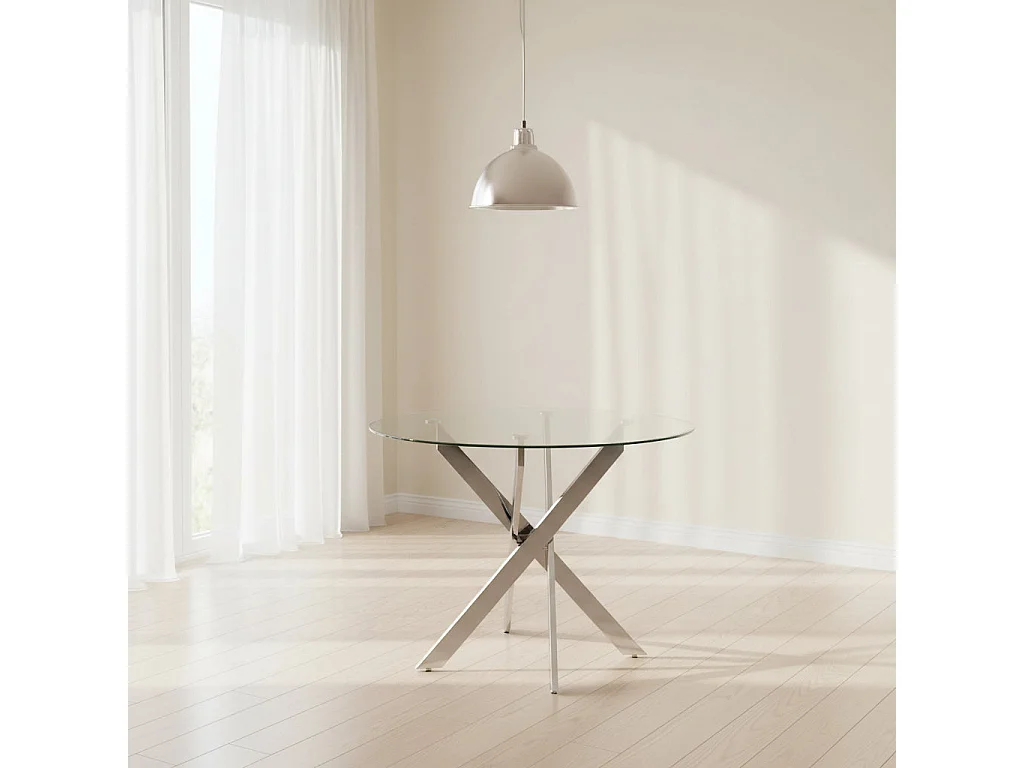 Table à manger ronde JESSICA TRANSPARENT chrome 100 cm 4 couverts