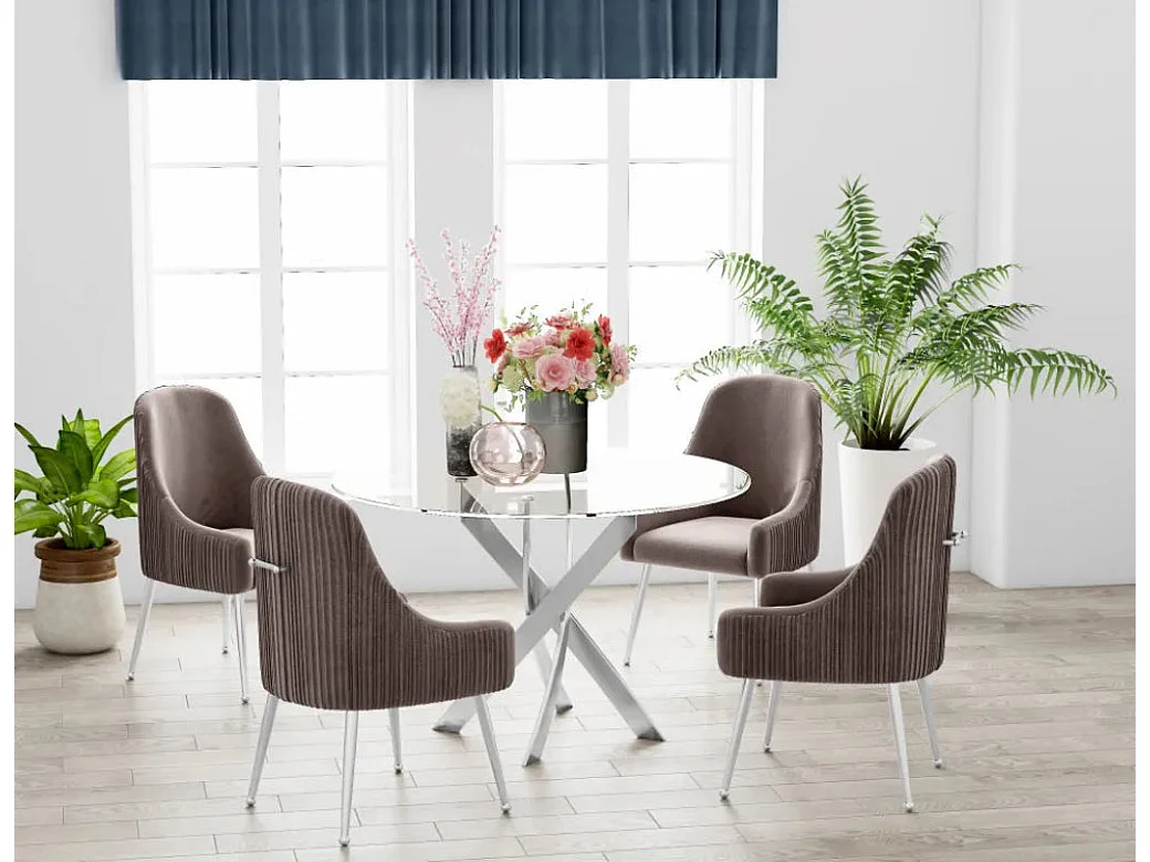 Table à manger ronde JESSICA TRANSPARENT chrome 100 cm 4 couverts