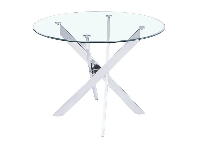 Table à manger ronde JESSICA TRANSPARENT chrome 100 cm 4 couverts