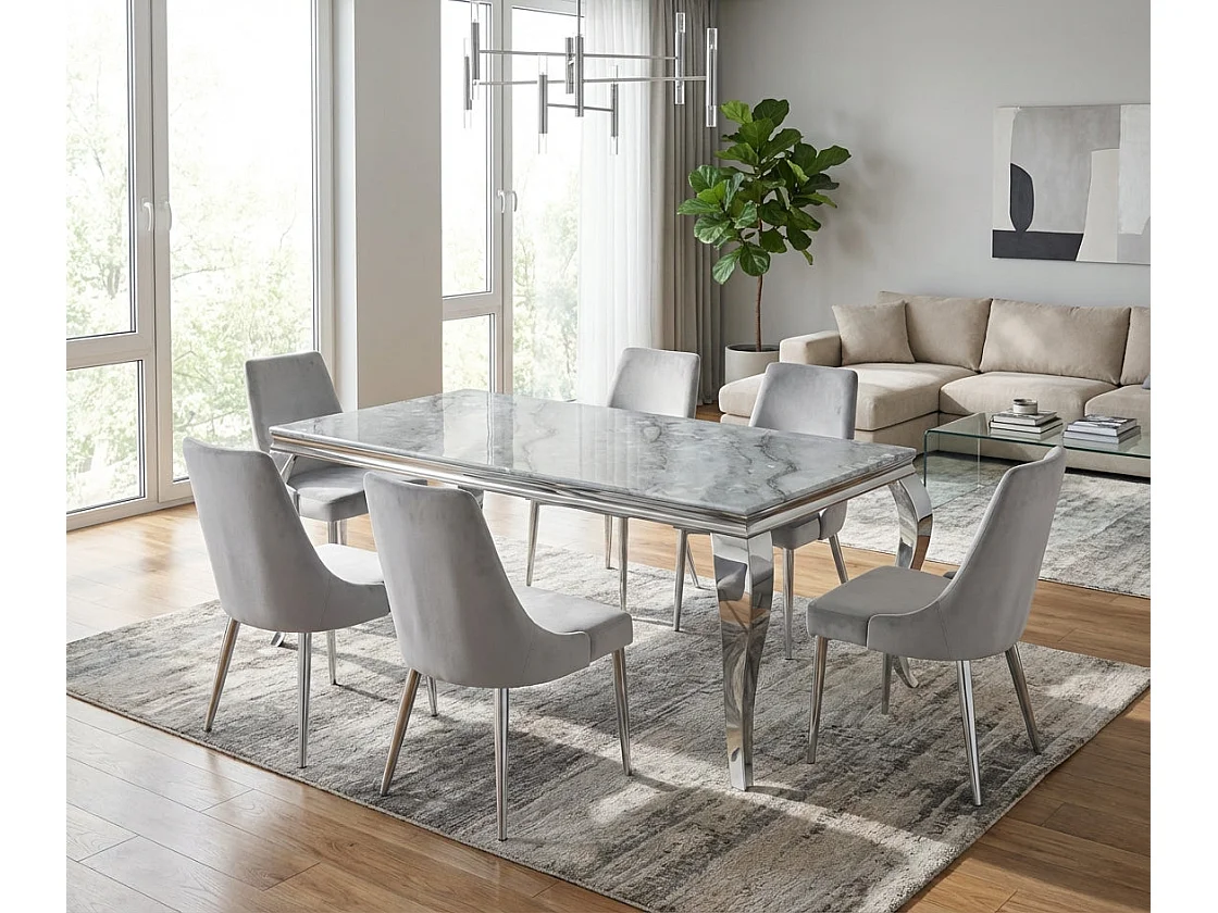 Table à manger verre effet marbré greige 180x90 cm 6-8 pers BAROQUE