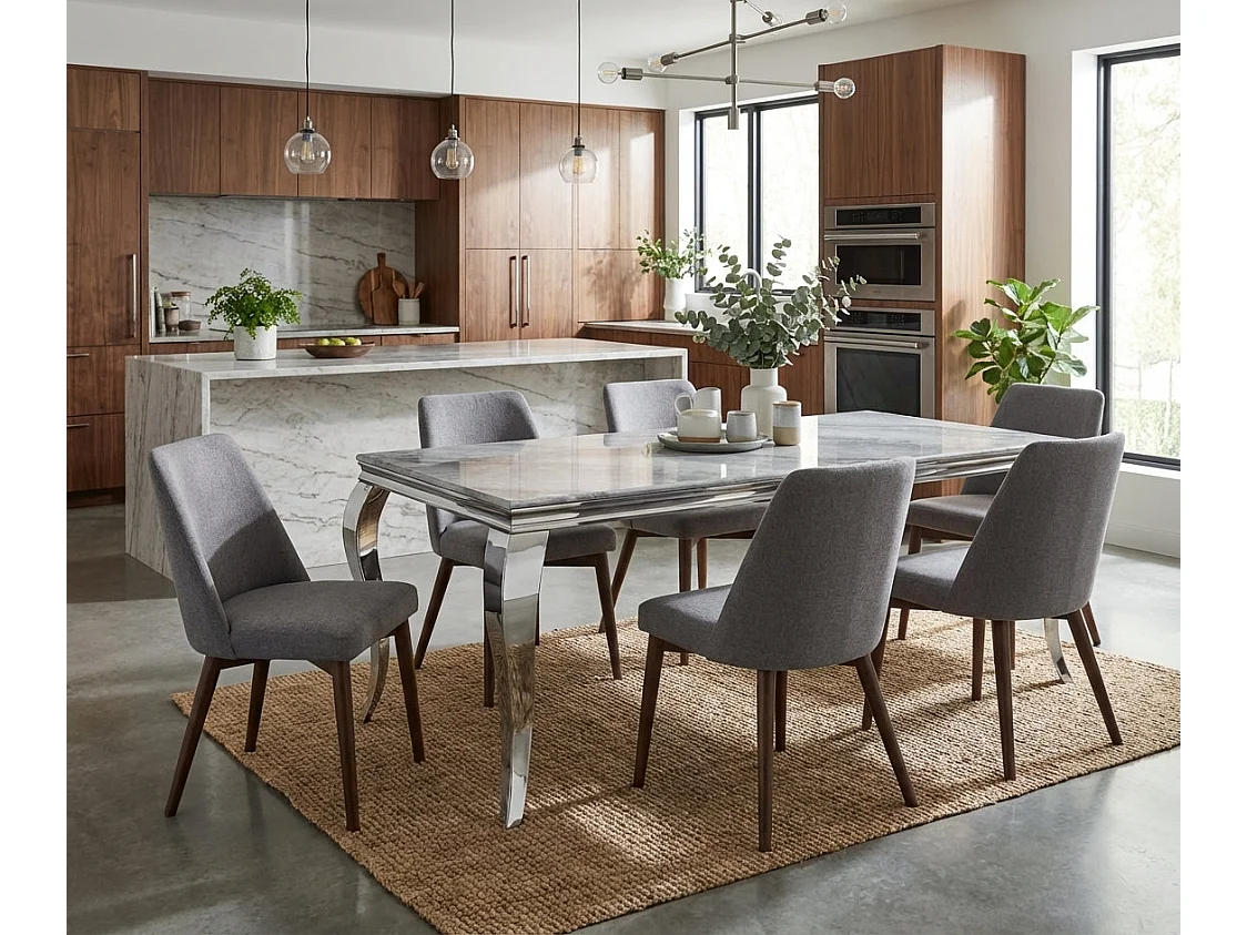 Table à manger verre effet marbré greige 180x90 cm 6-8 pers BAROQUE