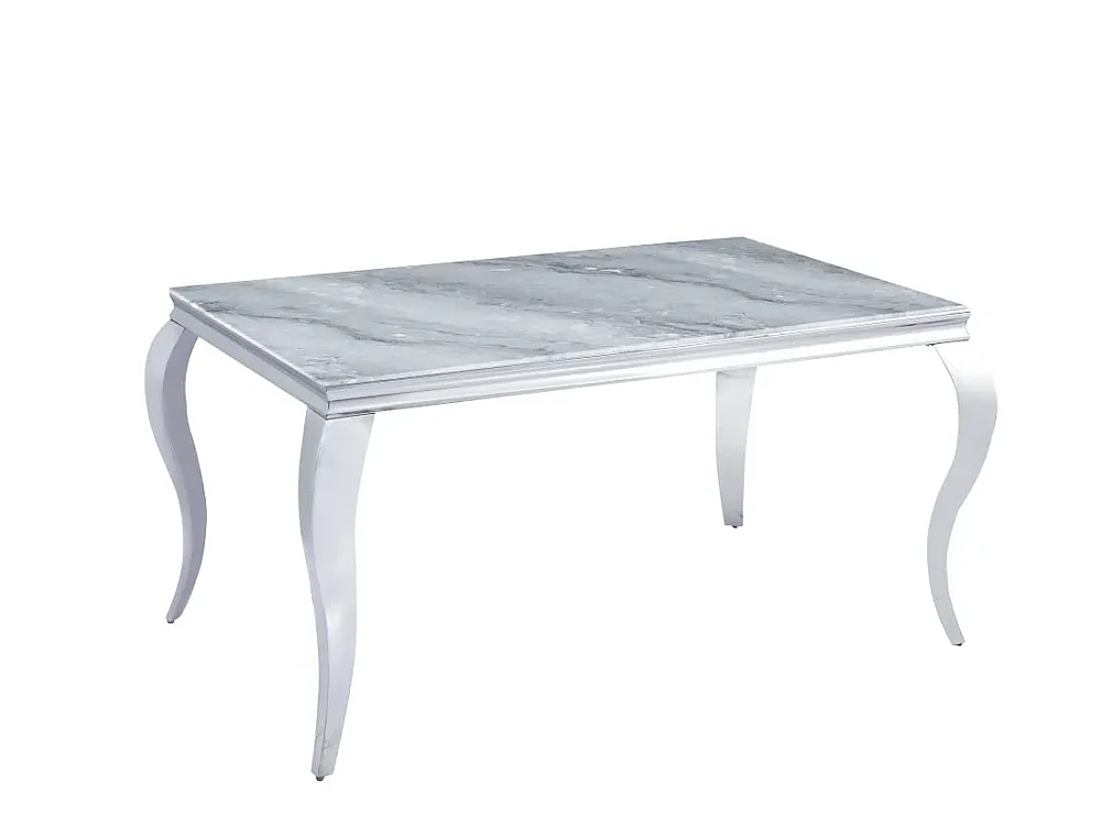 Table à manger verre effet marbré greige 180x90 cm 6-8 pers BAROQUE