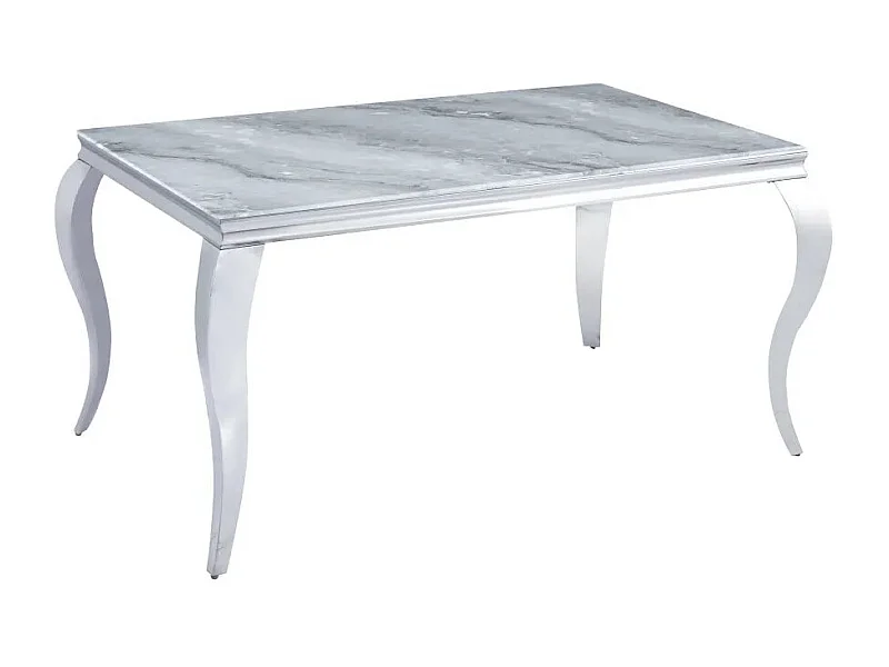 Table à manger verre effet marbré greige 180x90 cm 6-8 pers BAROQUE