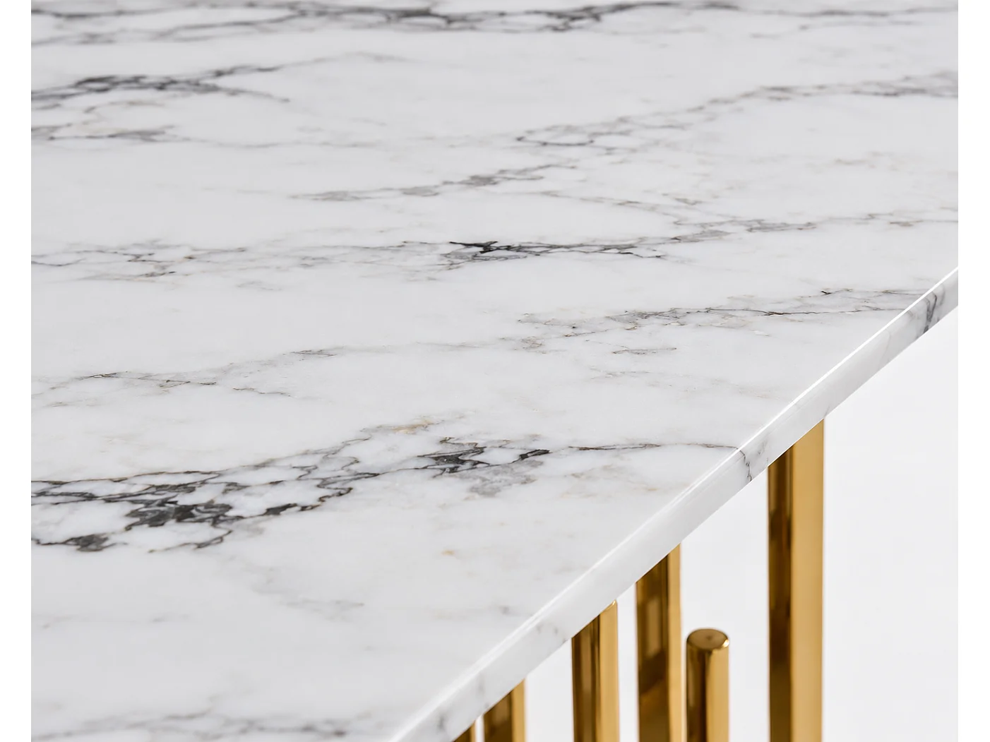 Table à Manger STALAX – Pied Gold & Pierre Marbre Blanc – 180x90x75 cm
