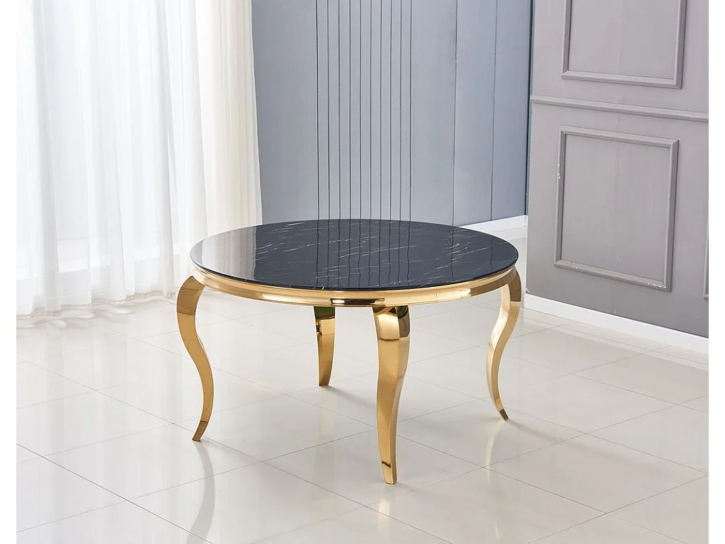 Table à manger Ronde BAROQUE Gold 130x75cm - Plateau Marbré Noir
