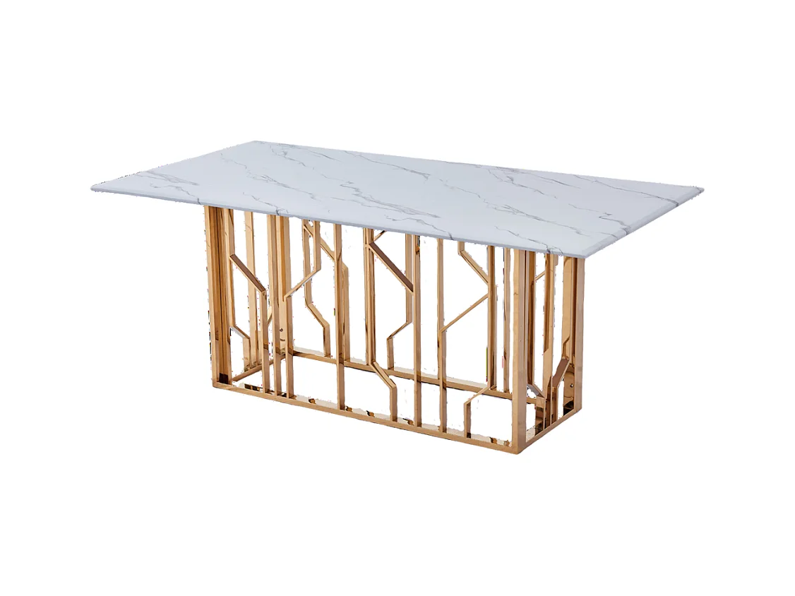 Table à Manger PORTOFINO – Gold & Marbre Blanc – 180x90x75 cm
