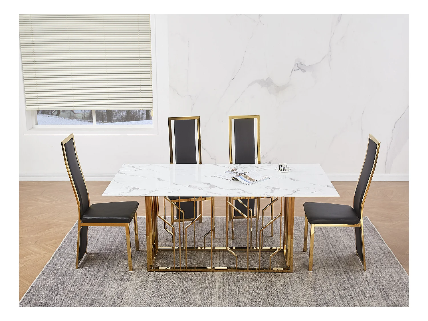 Table à Manger PORTOFINO – Gold & Marbre Blanc – 180x90x75 cm