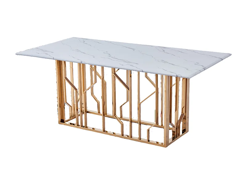 Table à Manger PORTOFINO – Gold & Marbre Blanc – 180x90x75 cm