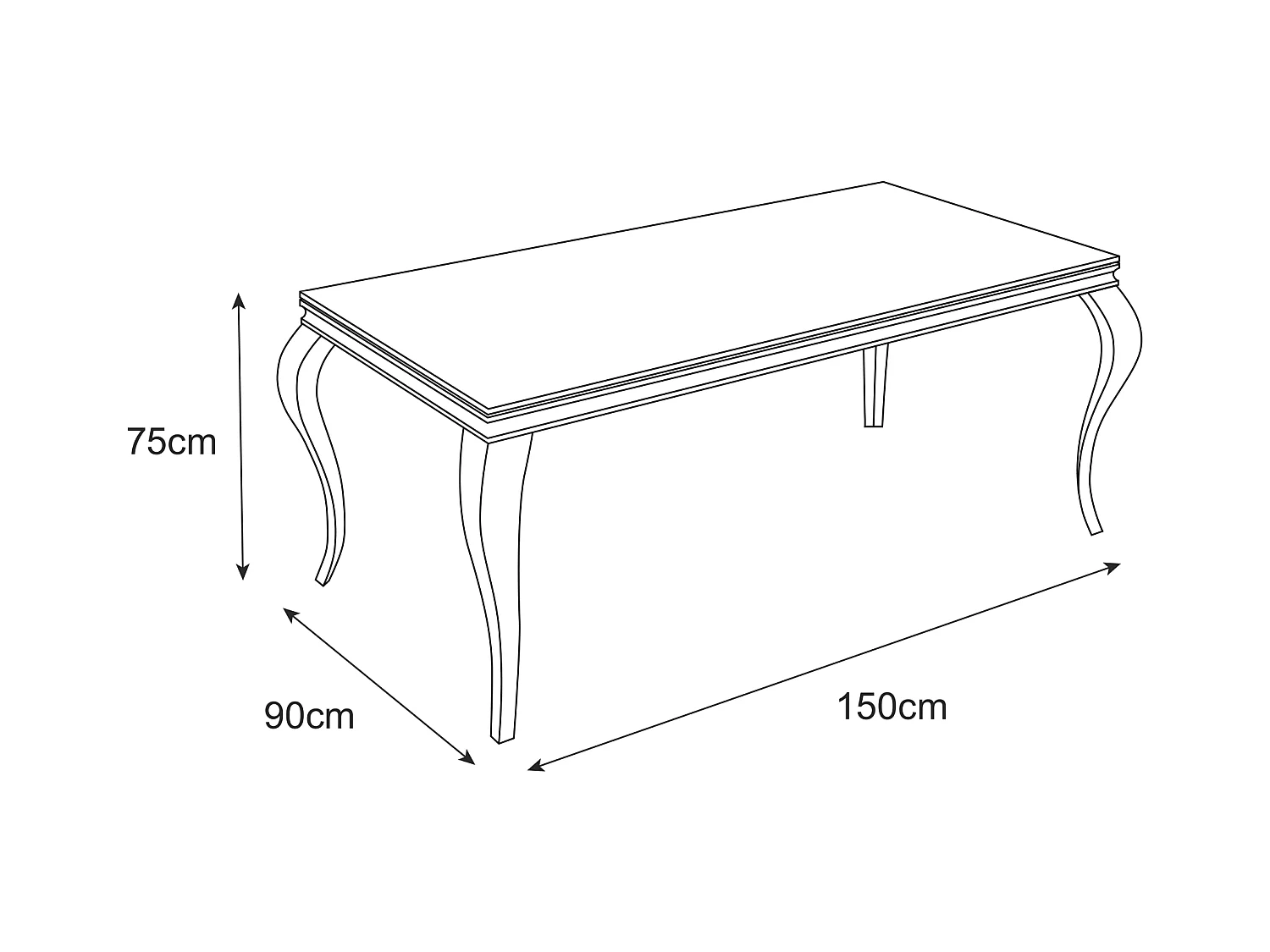 Table à manger BAROQUE 4 à 6 couverts 150x90 cm pieds gold plateau en verre effet marbré greige