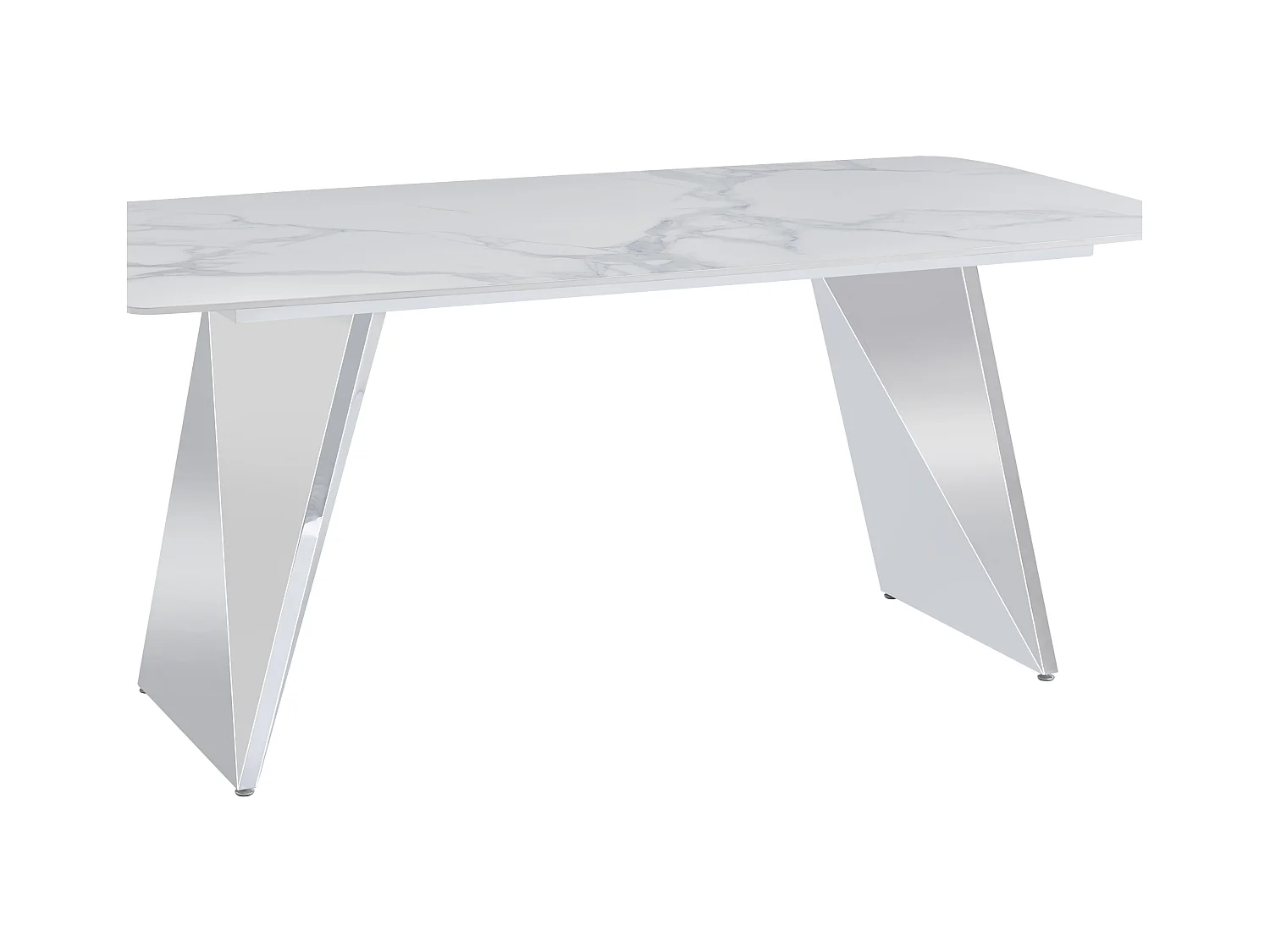 Table à Manger GRAFFI – 180x90 cm – Chrome & Céramique Marbre Blanc