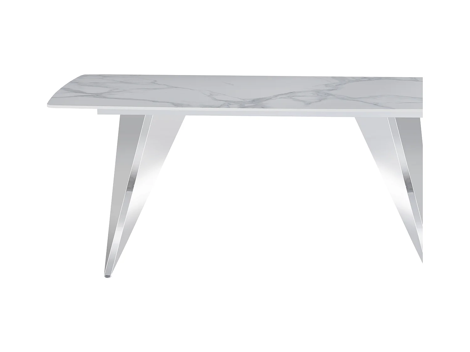 Table à Manger GRAFFI – 180x90 cm – Chrome & Céramique Marbre Blanc