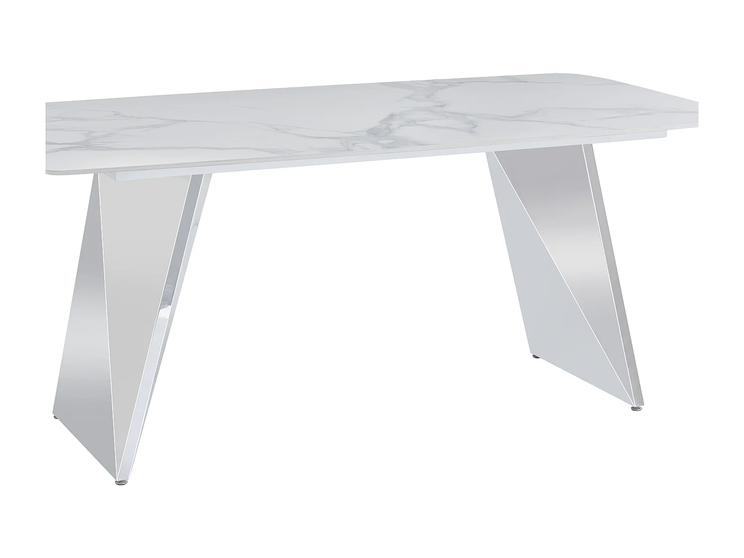 Table à Manger GRAFFI – 180x90 cm – Chrome & Céramique Marbre Blanc