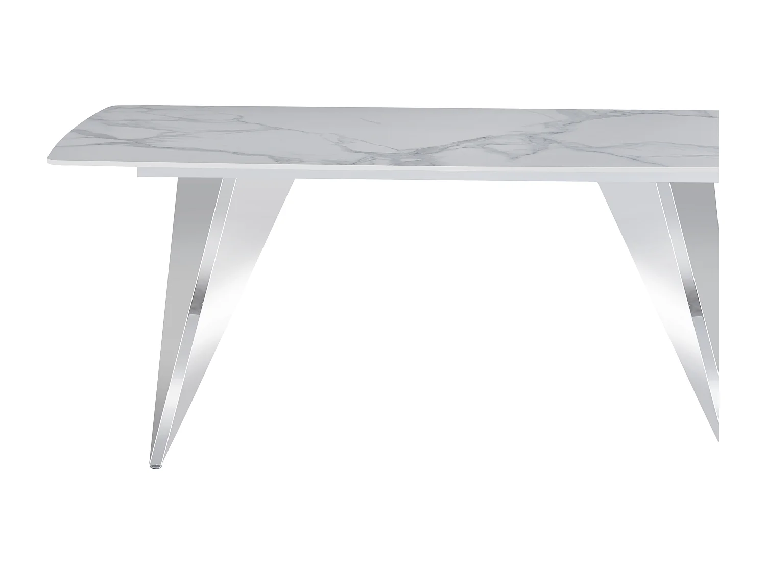Table à Manger GRAFFI – 180x90 cm – Chrome & Céramique Marbre Blanc