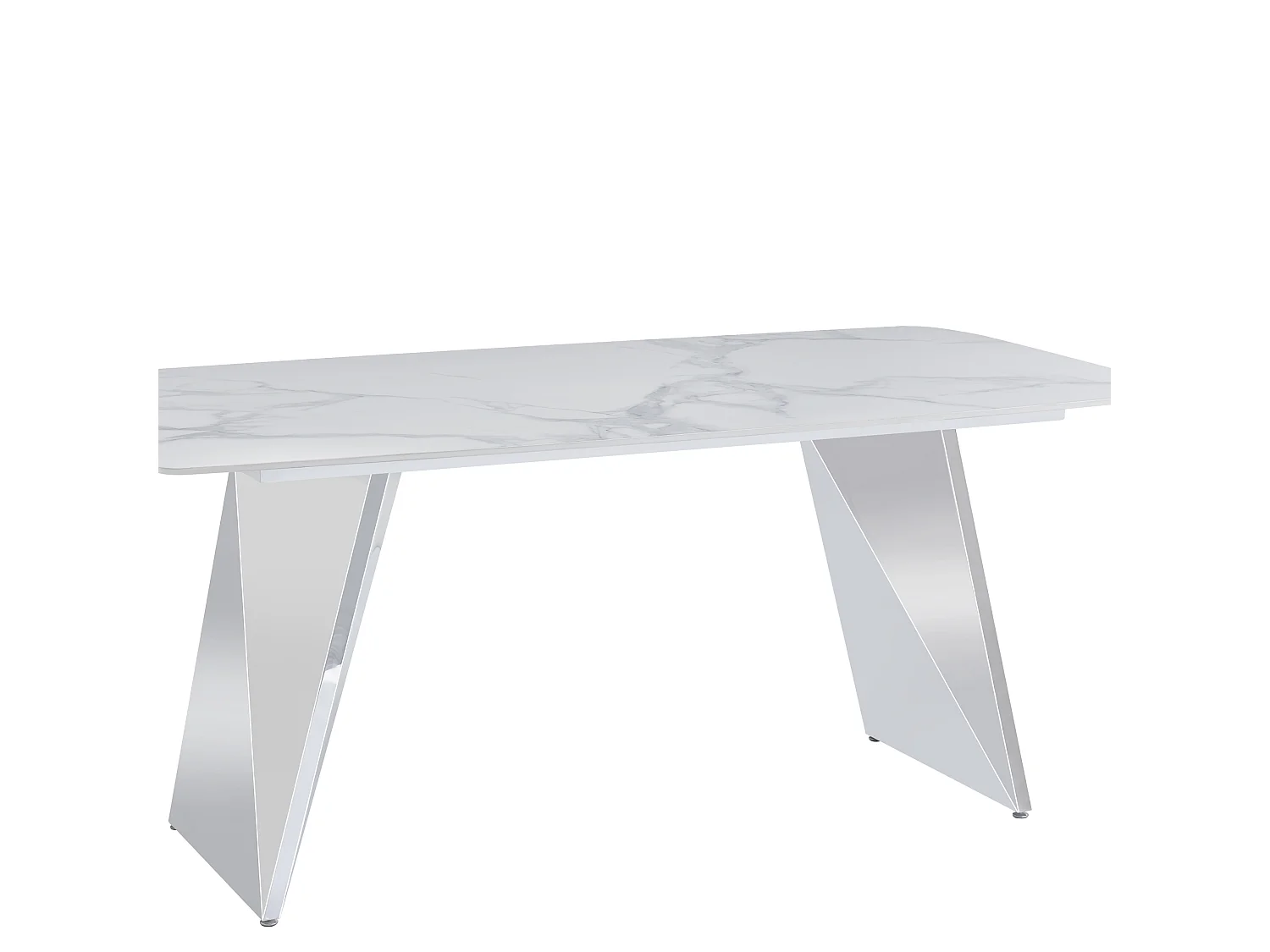 Table à Manger GRAFFI – 180x90 cm – Chrome & Céramique Marbre Blanc