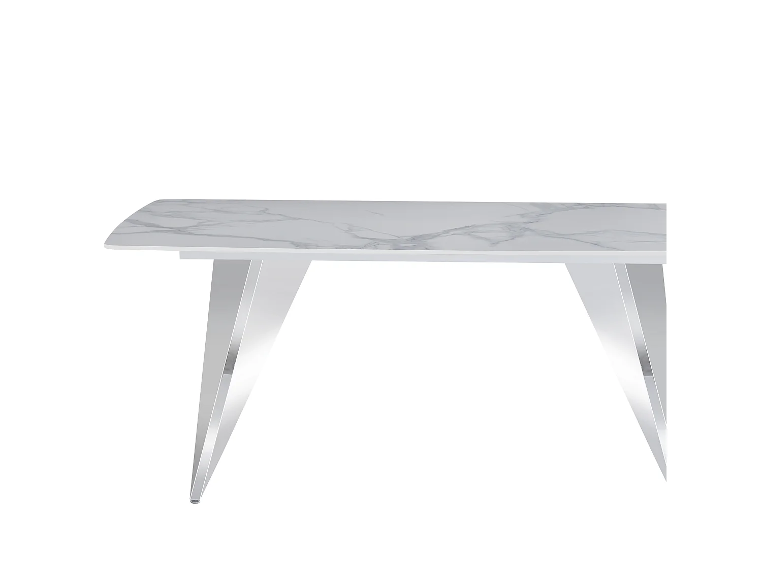 Table à Manger GRAFFI – 180x90 cm – Chrome & Céramique Marbre Blanc